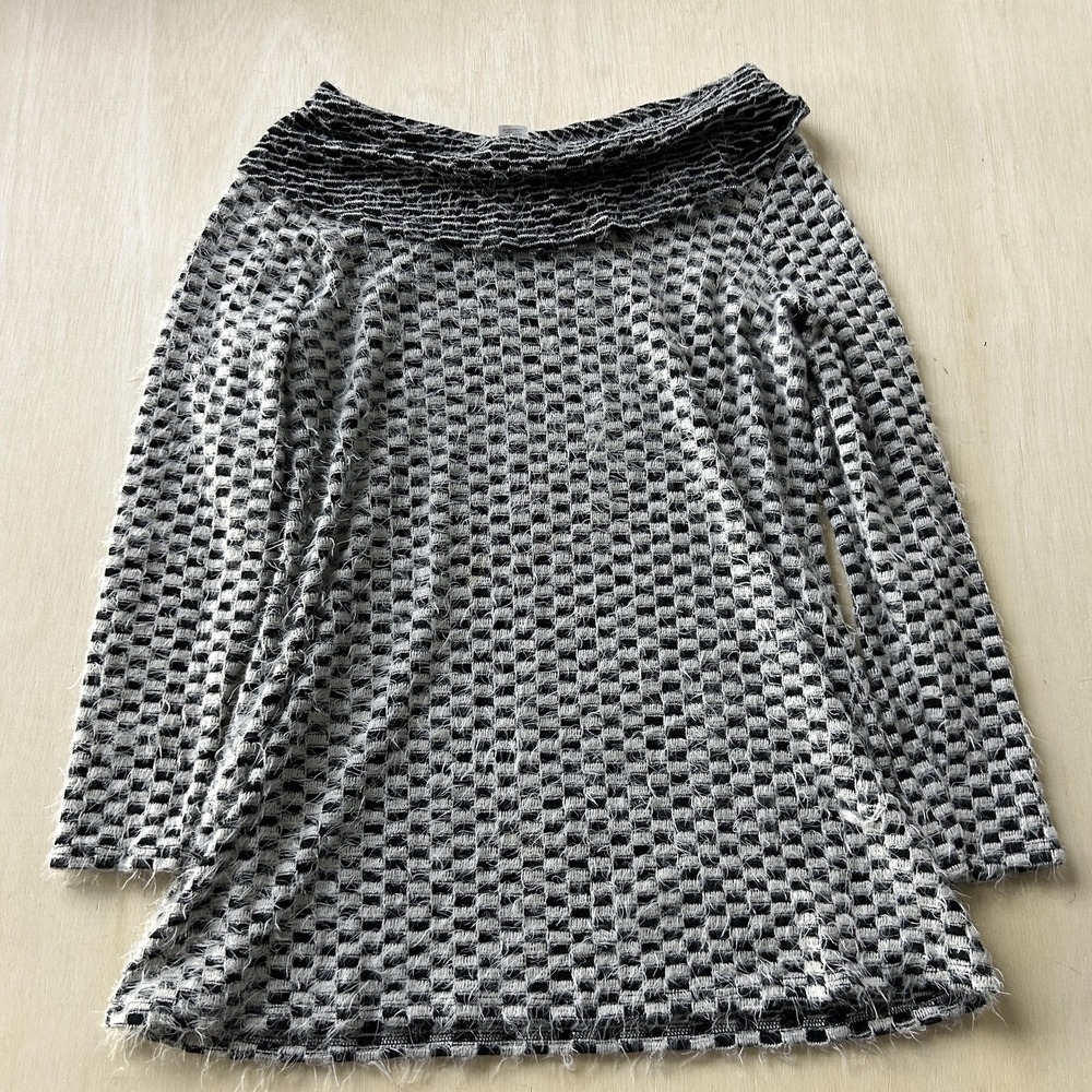Arianne Sweater Womens XL Gray Check Cowl Neck Waffle-Knit Tunic Pullover